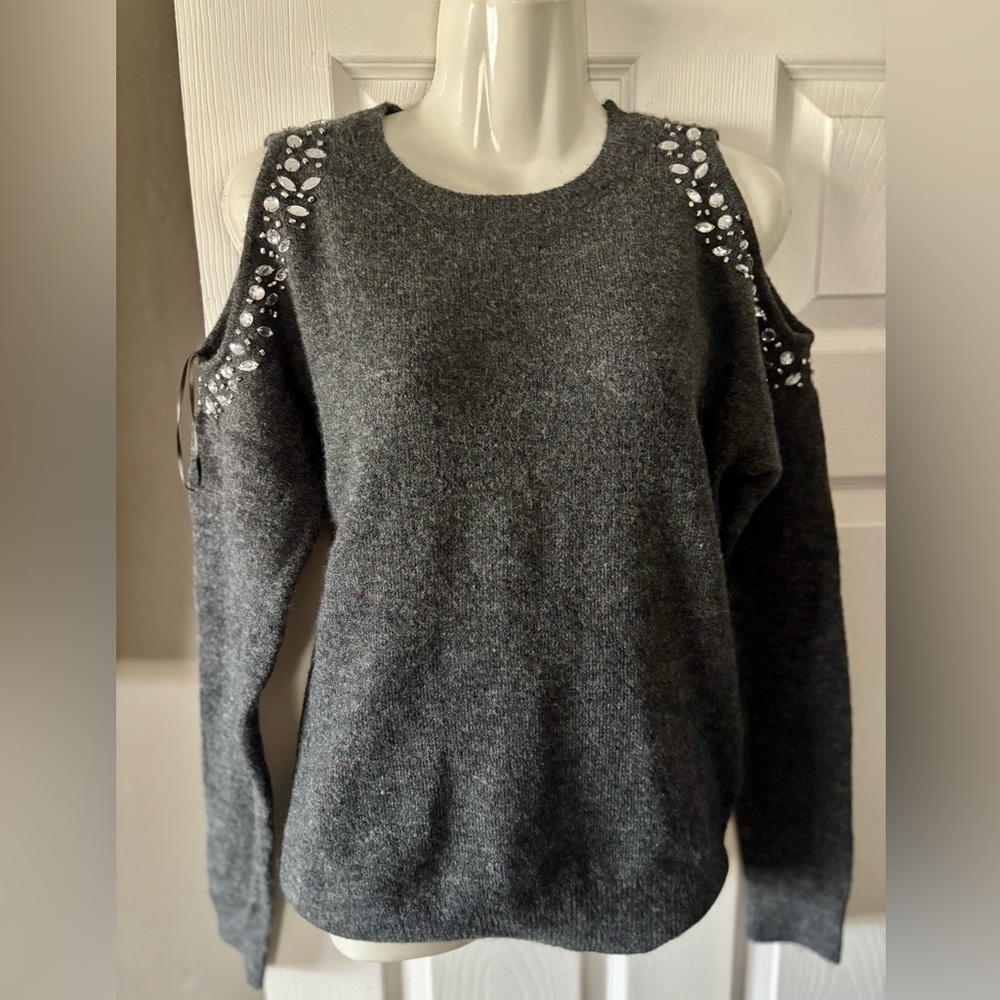 INC International Concepts Dark Gray Off-the-Shoulder Sweater